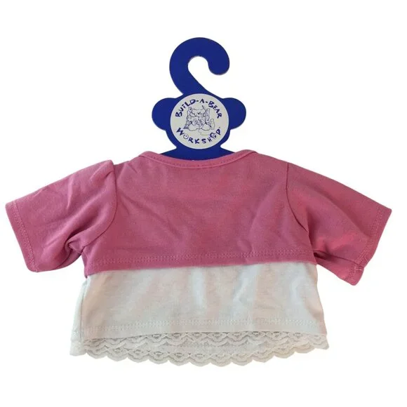 Build A Bear Clothes Pink Floral Shirt & Denim Skirt Sandals Sequin Purse Hanger - Picture 3 of 9